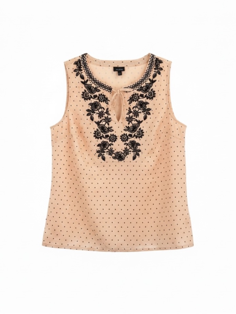 Talbots Peach Sleeveless Embroidered Polka Dot Blouse